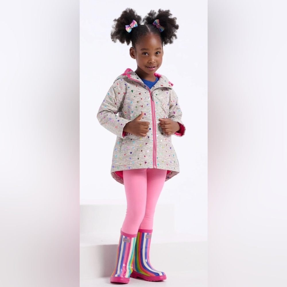 HATLEY confetti hearts hooded Raincoat. Size 6.